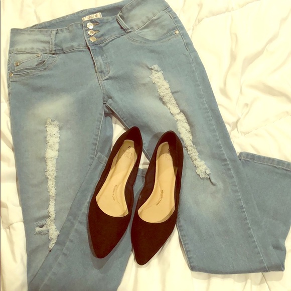 saza Denim - Light distressed skinny jeans